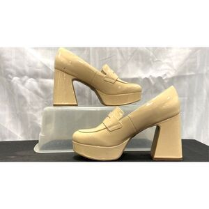 Cecelia New York Women's Beige Patent Leather "Pinky" Platform Penny Loafers  9
